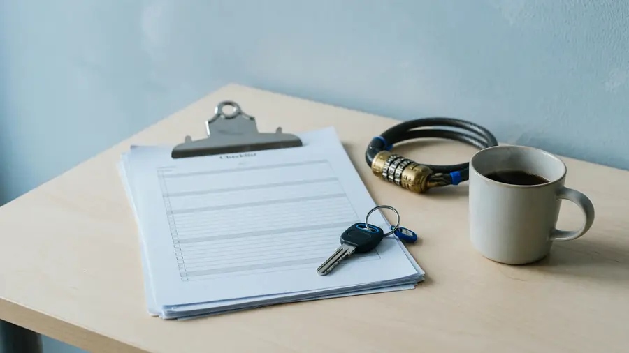 Security checklist cards on desk