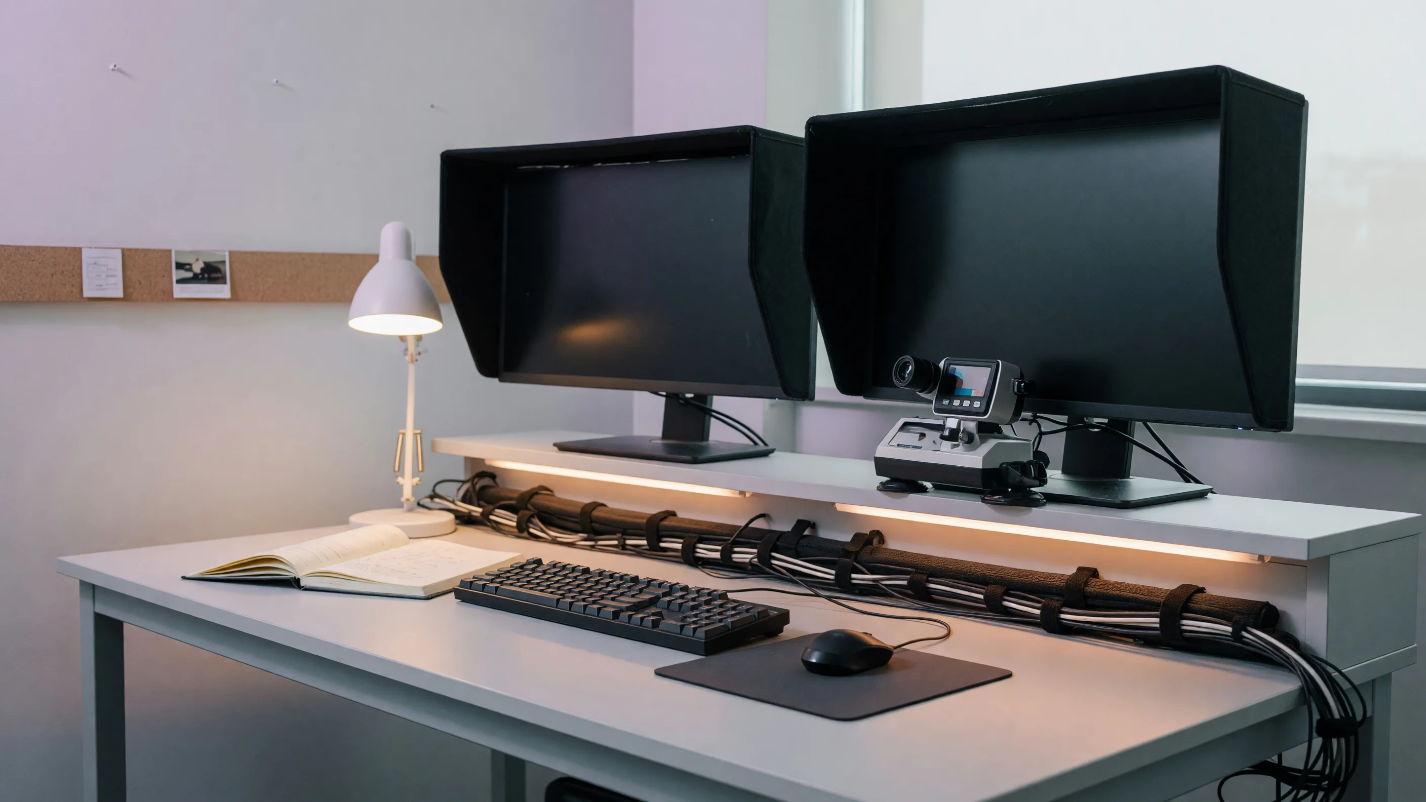Dual-monitor tactics lab workstation