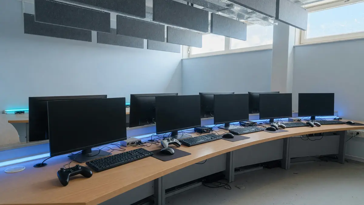 Multi-game desk with controllers and notes