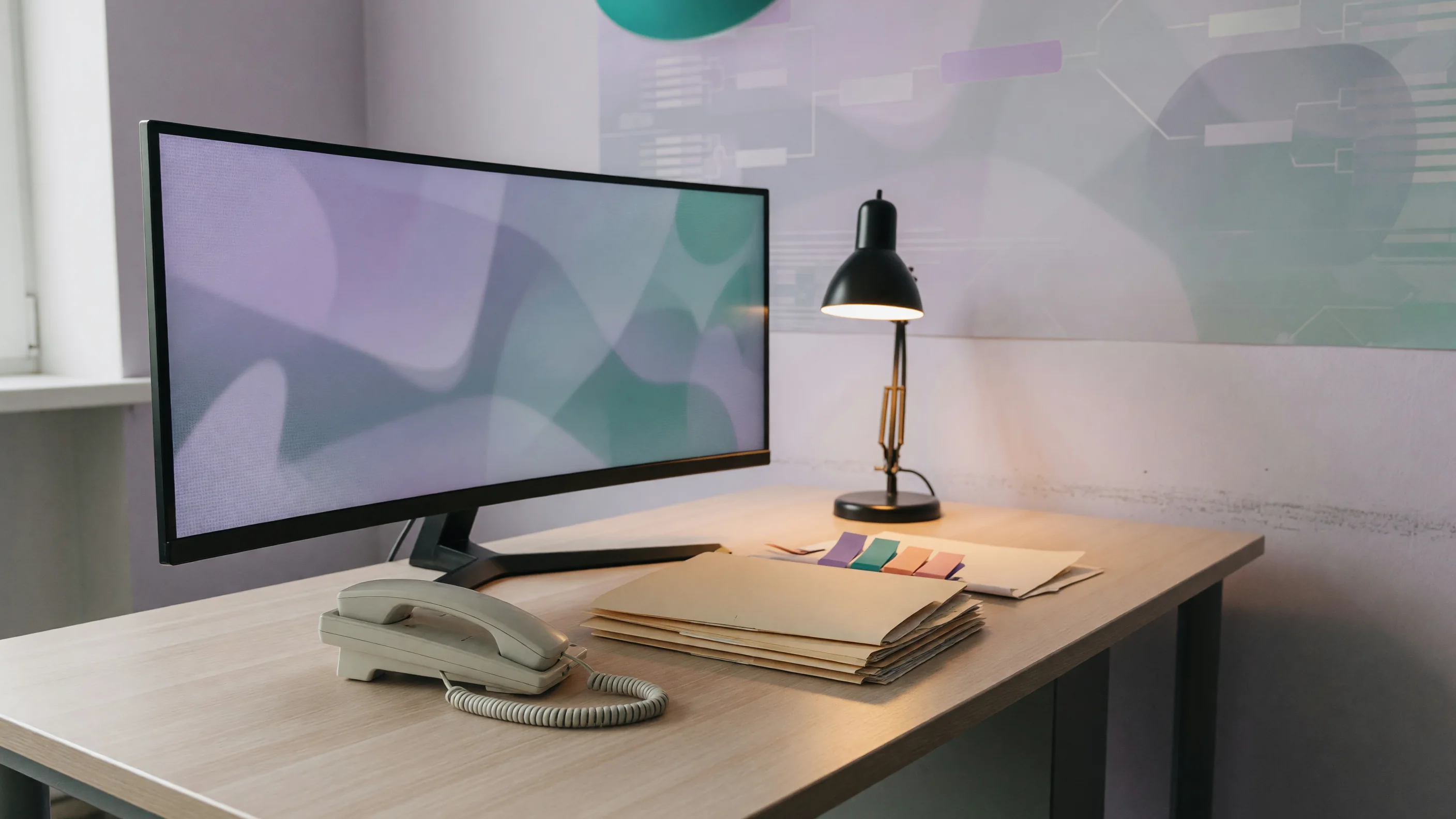 Breaking-news desk with monitors and notes