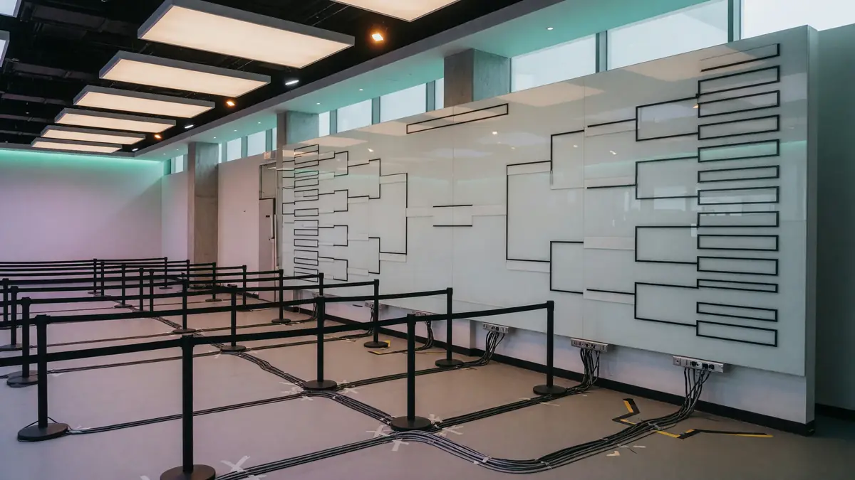 Bracket hall with unlit display panels